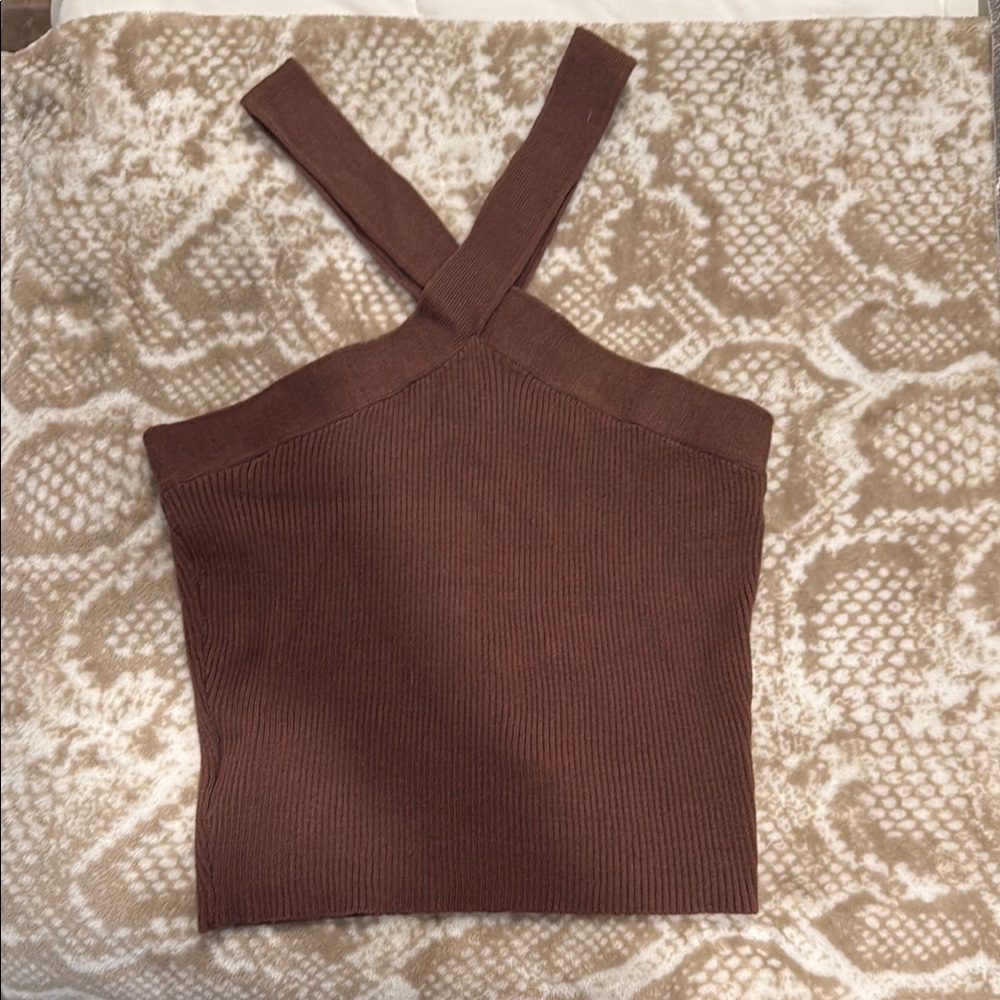 Brown Ribbed Tank Top